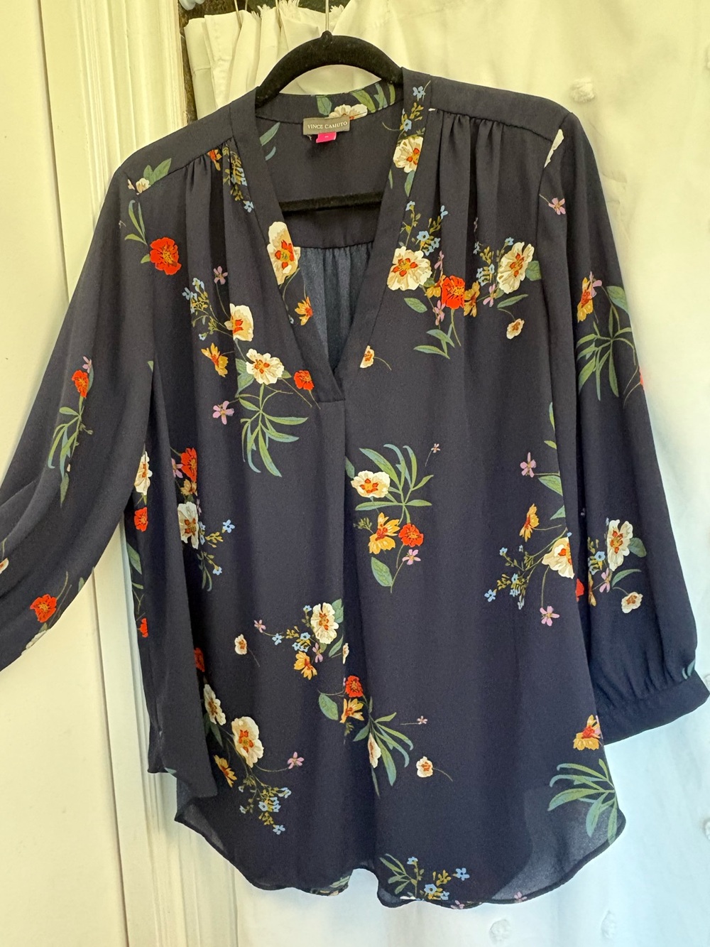 Vince Camuto Navy Floral Professional Blouse